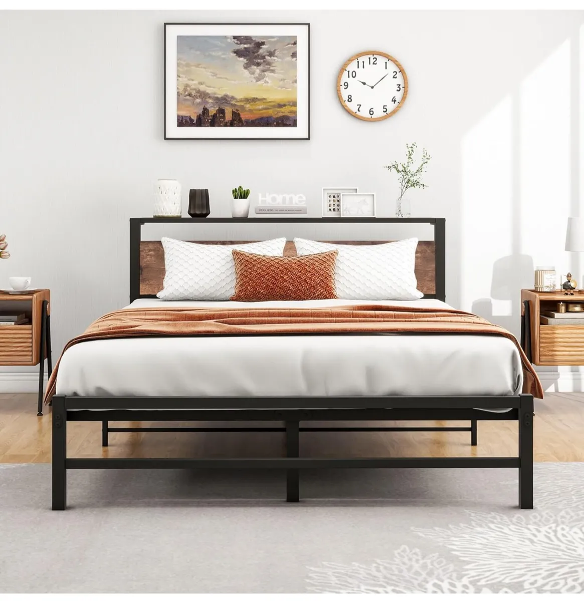 5ft King Metal Platform Bed Frame with Wooden Stor - Image 4