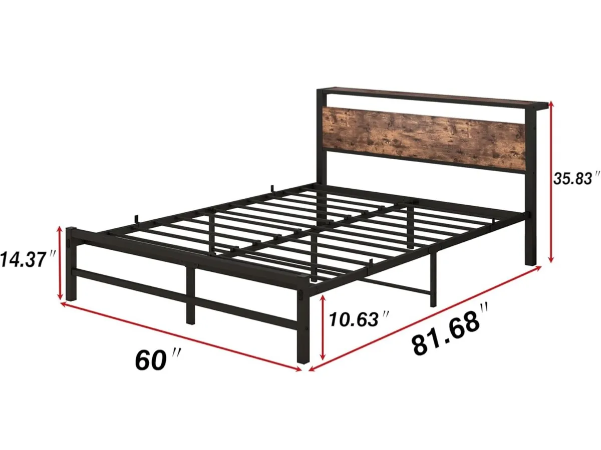 5ft King Metal Platform Bed Frame with Wooden Stor - Image 2