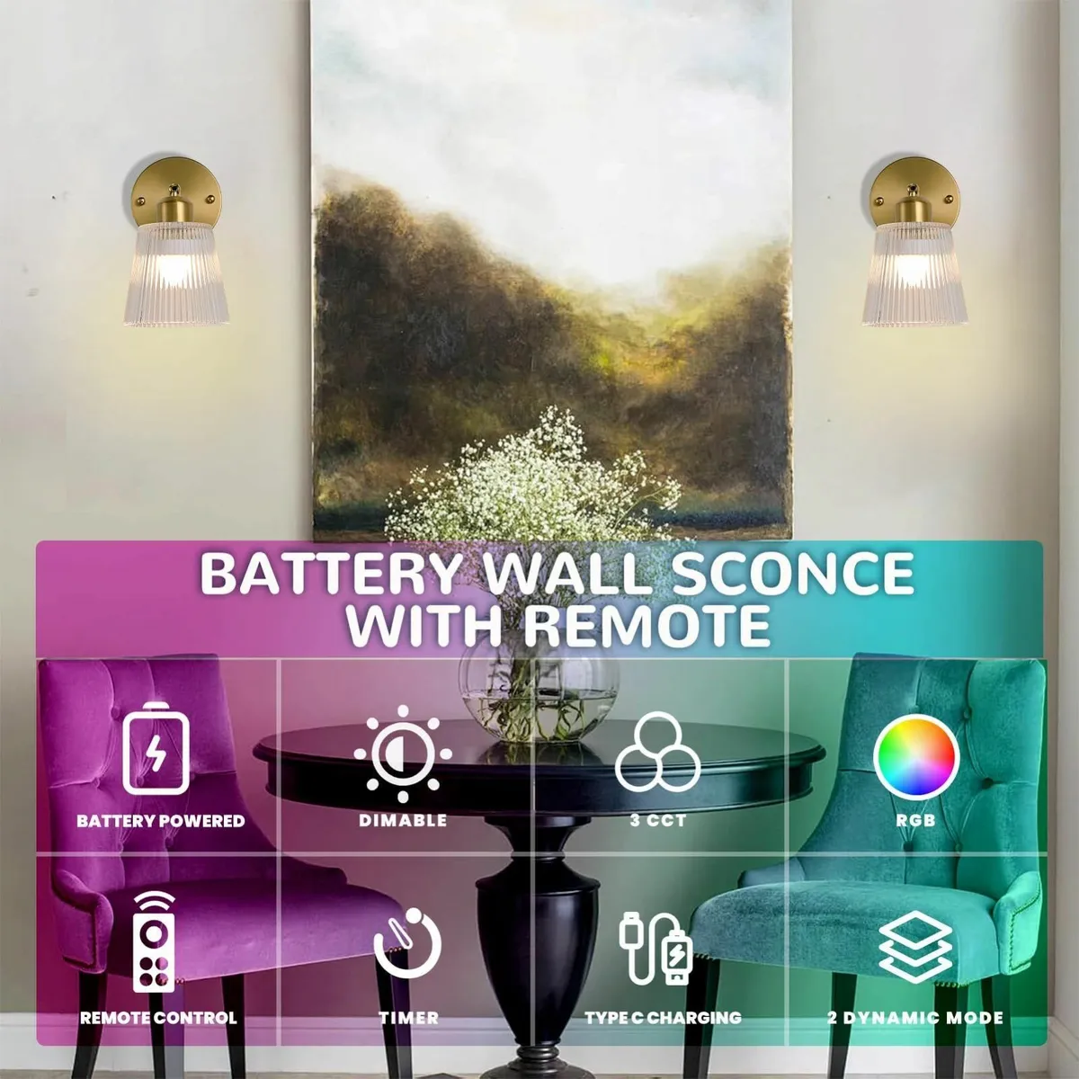 Vintage Battery Operated Wall Sconces Set of Two - Image 2