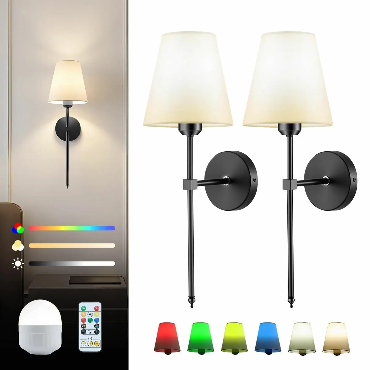 Battery Operated Wall Lights Set of 2 Rechargeable - Image 1