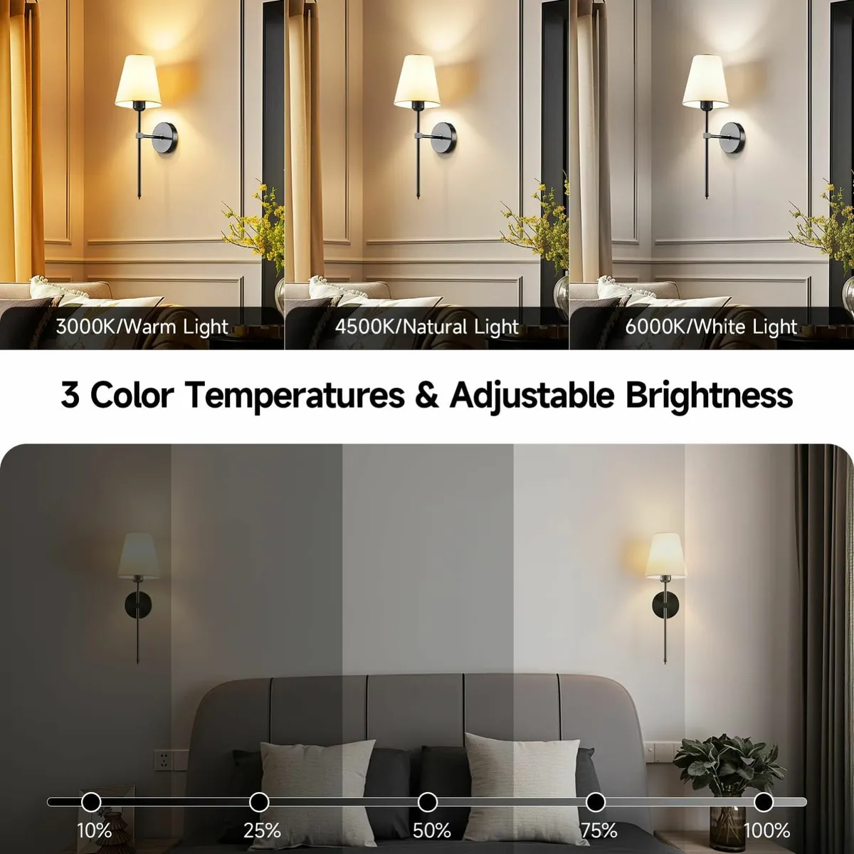 Battery Operated Wall Lights Set of 2 Rechargeable - Image 3