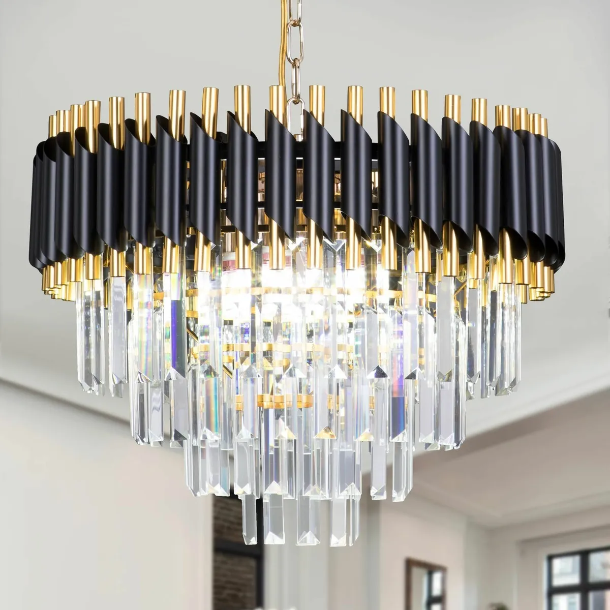 20 Crystal Chandelier Black and Gold Flush Mount - Image 1