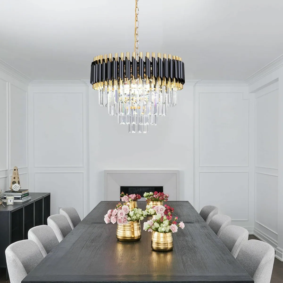20 Crystal Chandelier Black and Gold Flush Mount - Image 2