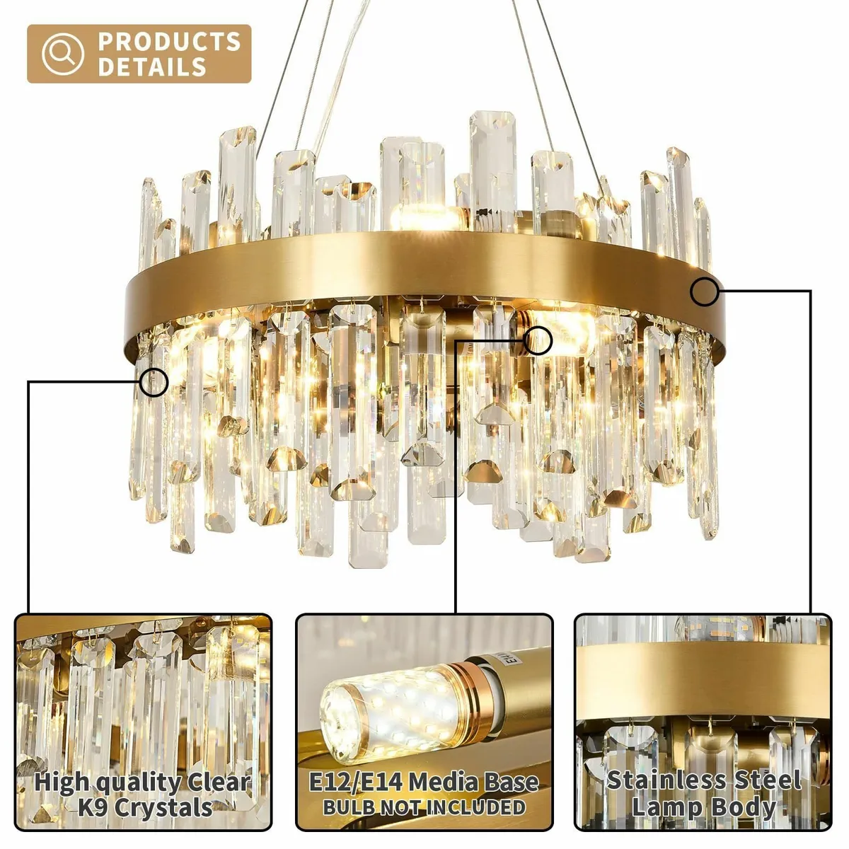 Modern Crystal Gold Chandelier Round Pendant Lamp - Image 3