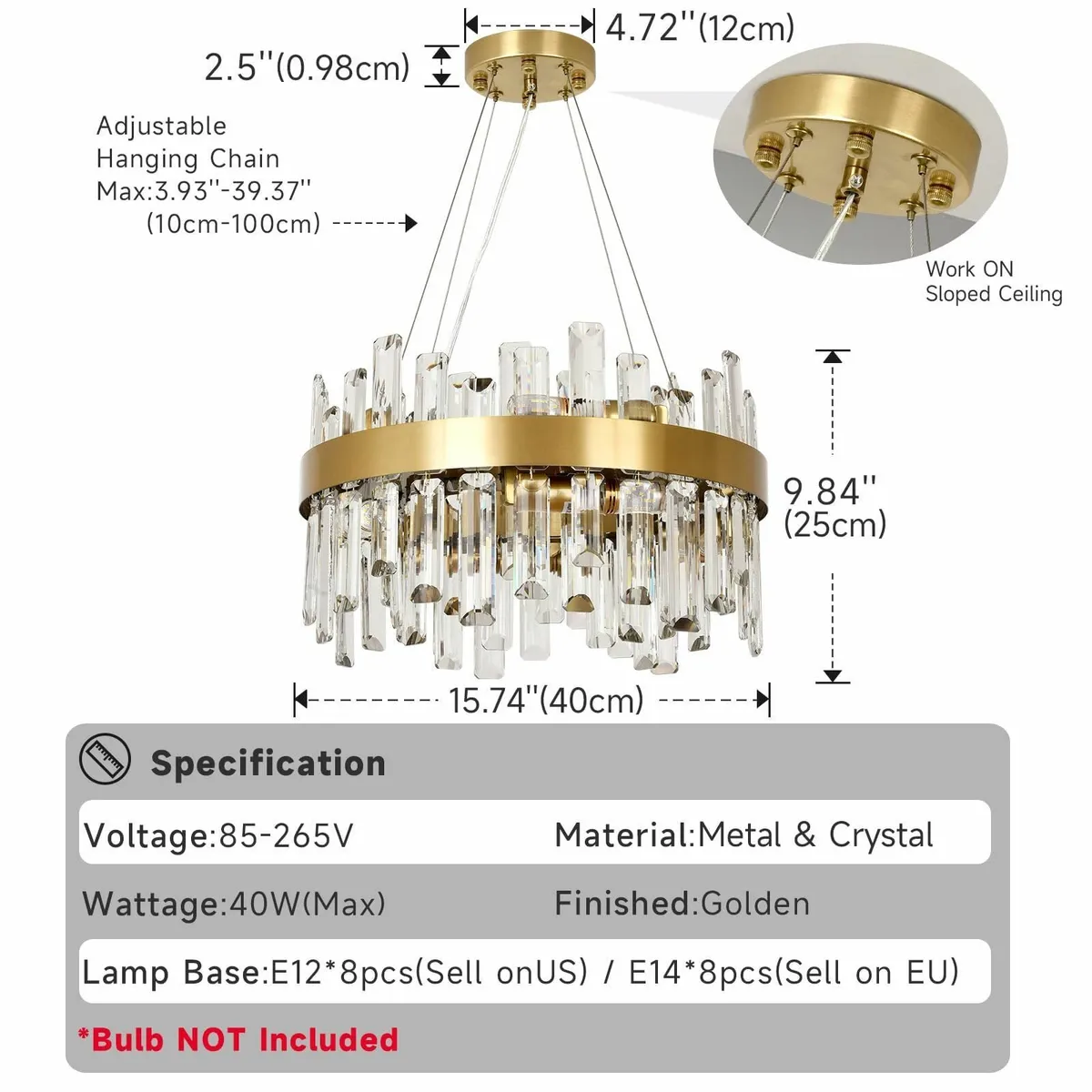 Modern Crystal Gold Chandelier Round Pendant Lamp - Image 4