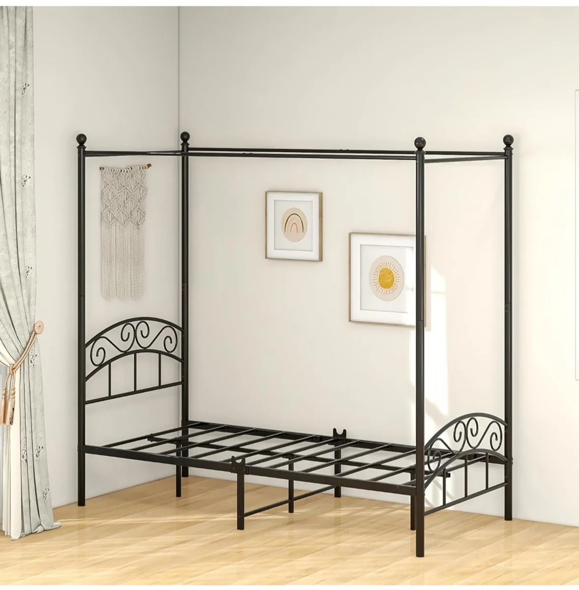 Canopy Bed Frame 3ft Single Size with Ornate Europ - Image 3