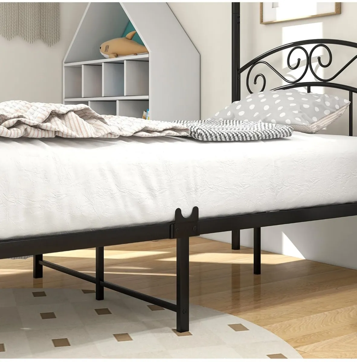 Canopy Bed Frame 3ft Single Size with Ornate Europ - Image 4