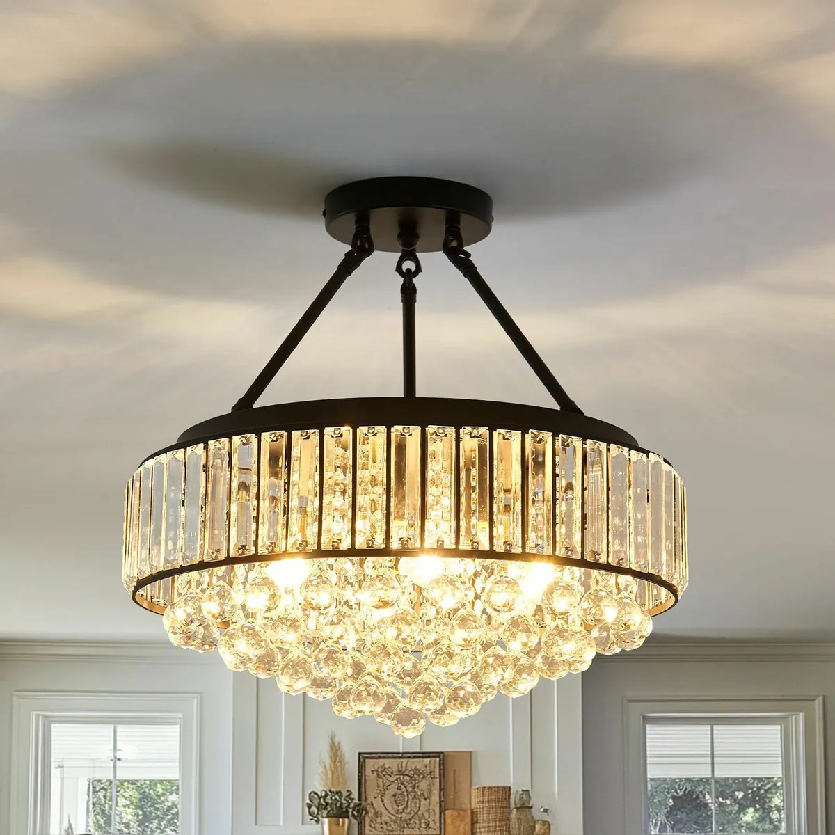 6-Lights Modern Crystal Chandelier Black Metal - Image 1