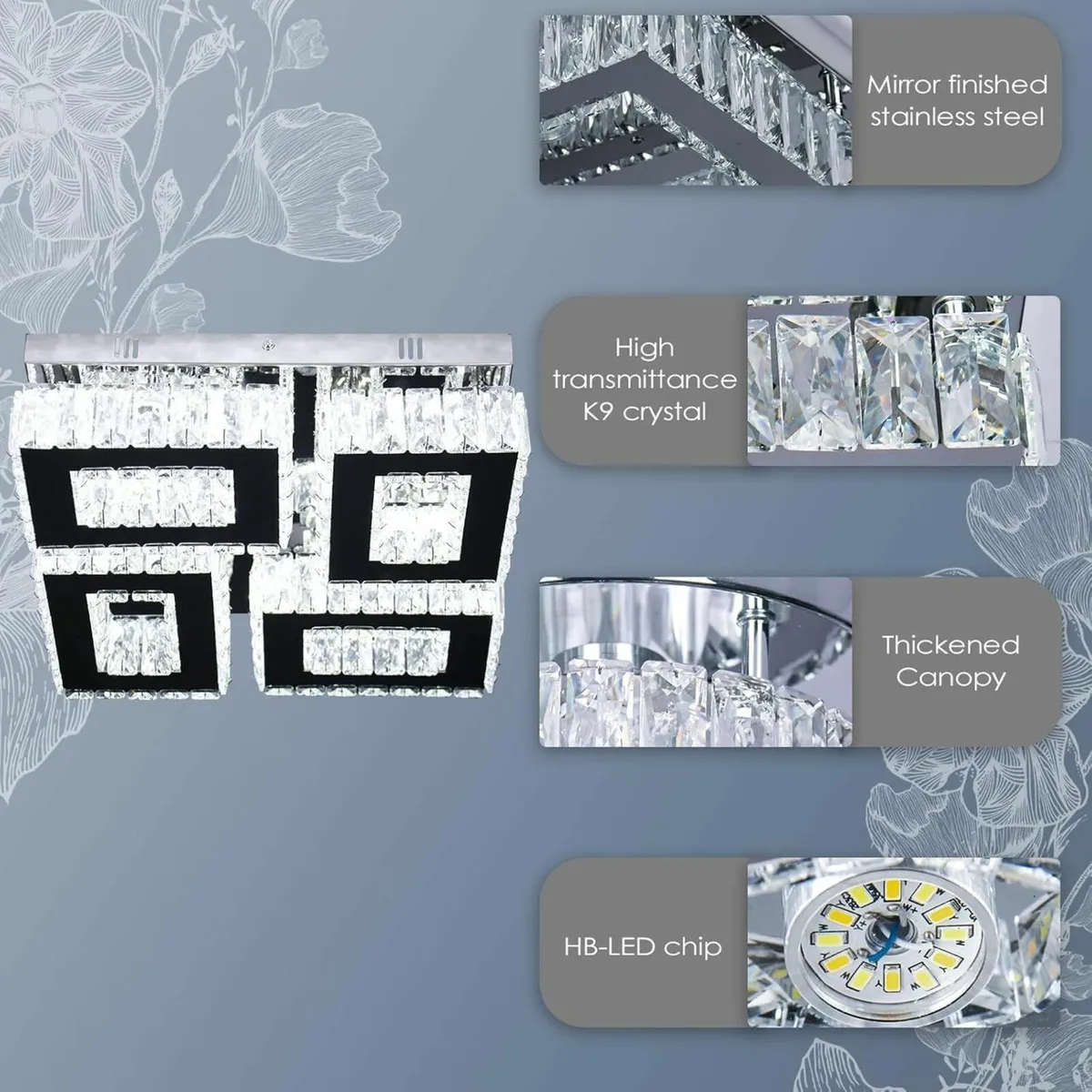 13.1 Square Crystal Ceiling Light Flush Mount - Image 4