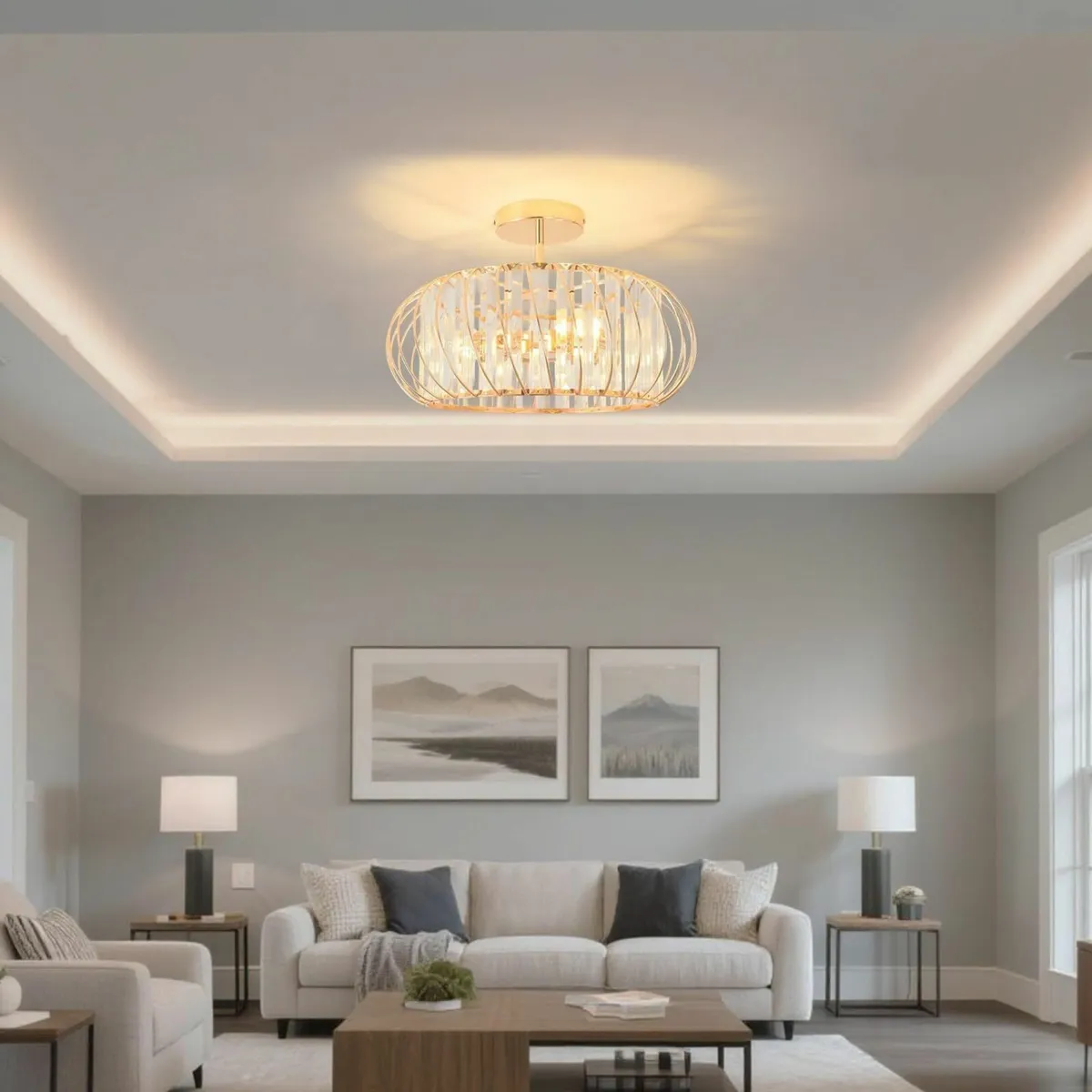 Gold Chandelier Light Shade Ceiling Lights Living - Image 2