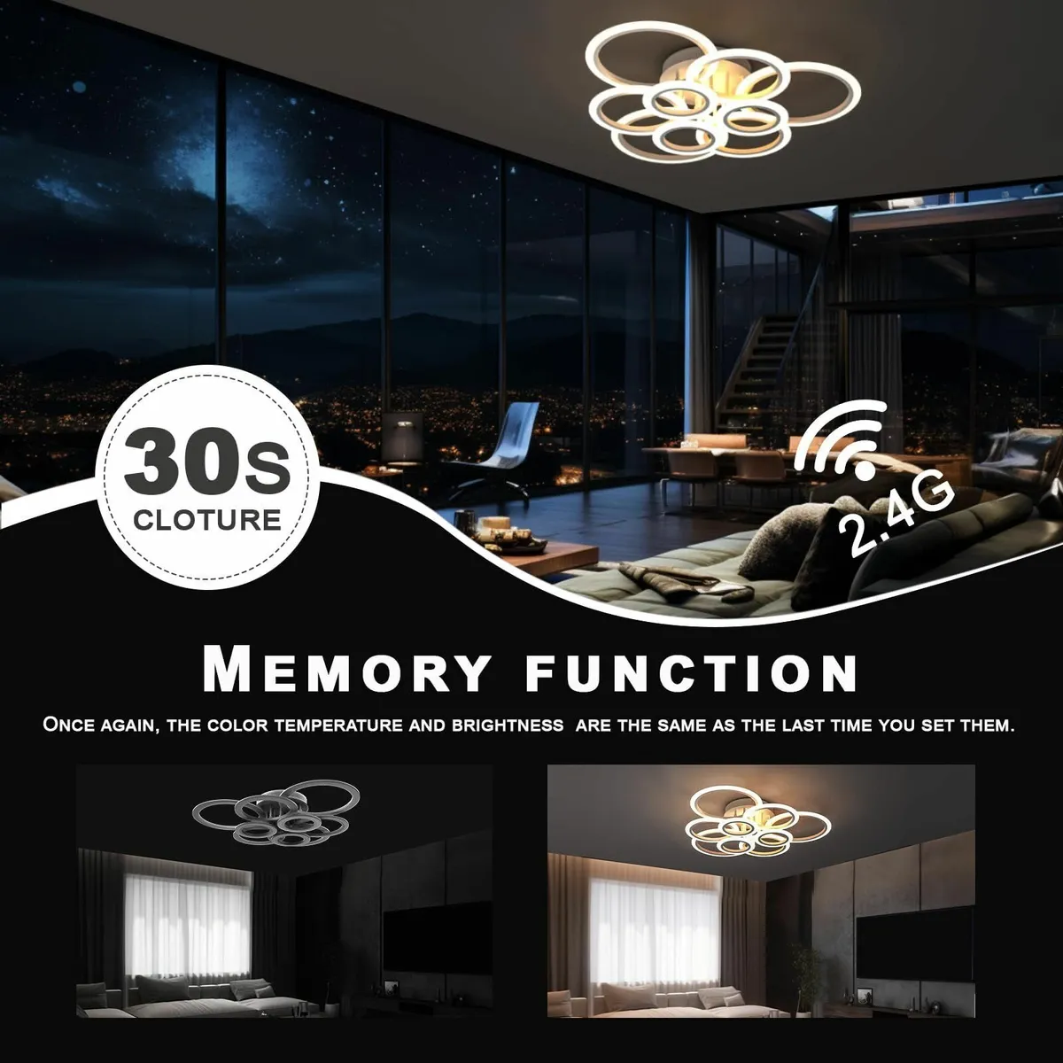 120W Living Room Lights Ceiling 9 Ring 10800lm - Image 3