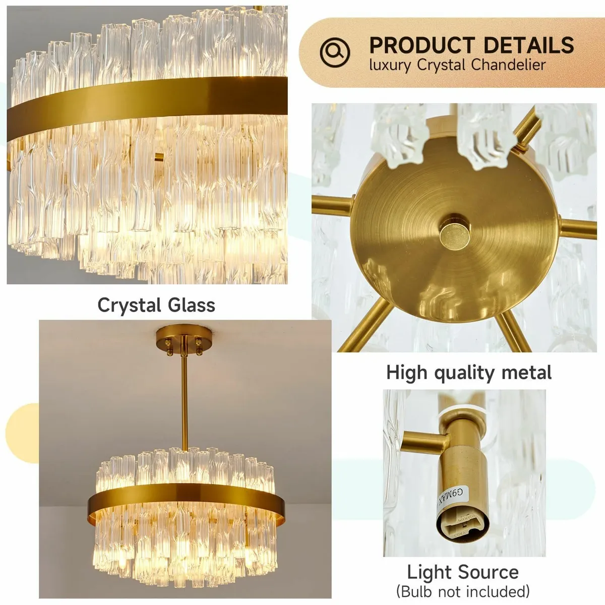 Gold Crystal Chandeliers Flush Mount Ceiling - Image 3