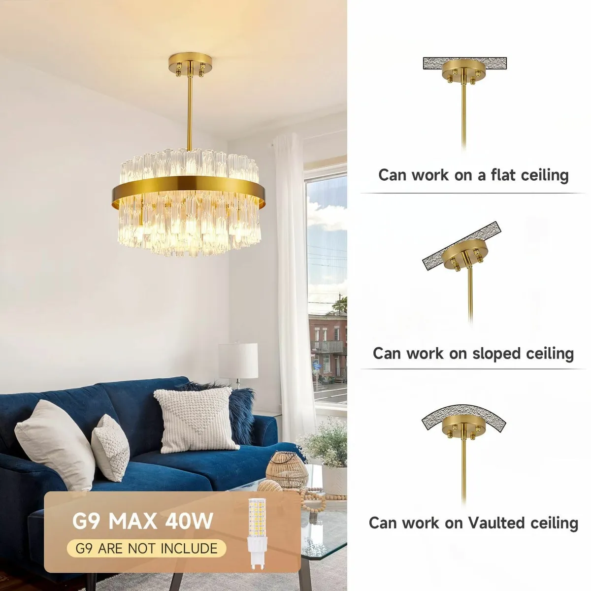 Gold Crystal Chandeliers Flush Mount Ceiling - Image 4