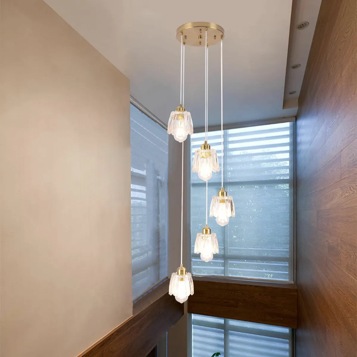 5-Light Spiral Drop Chandelier Modern Gold Glass - Image 2