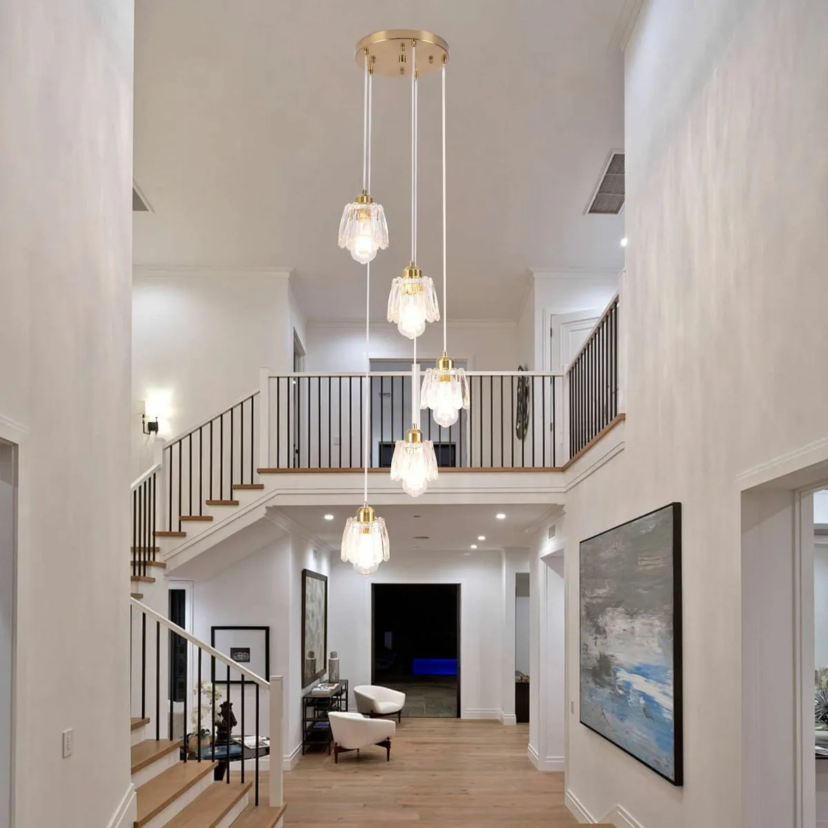 5-Light Spiral Drop Chandelier Modern Gold Glass - Image 4