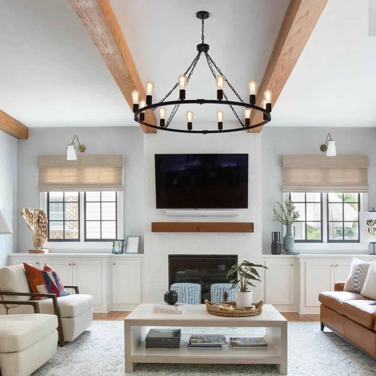 Rustic Chandelier 12-Light Wagon Wheel Black - Image 2