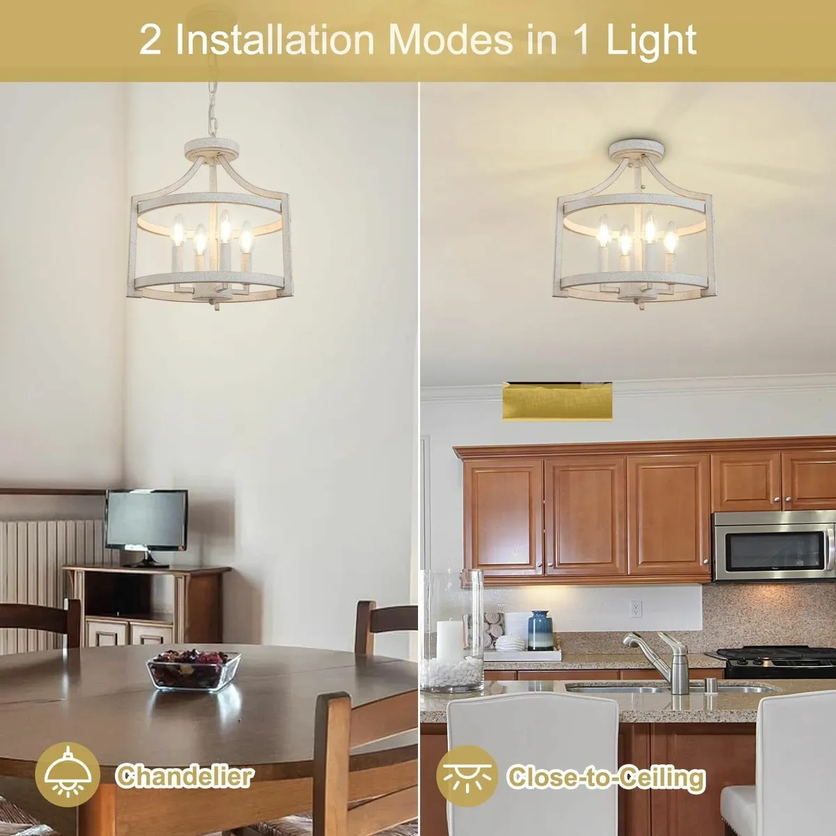 4-Light Antique White Chandelier Vintage Metal - Image 4