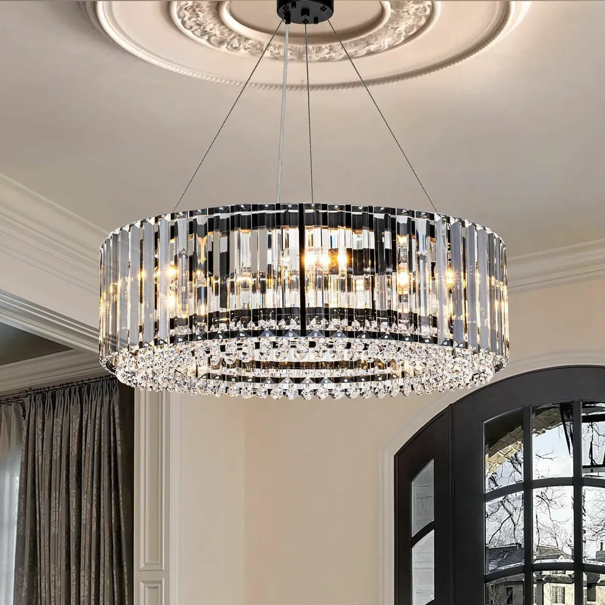 Modern Crystal Chandelier Black Metal 6 Lights - Image 1