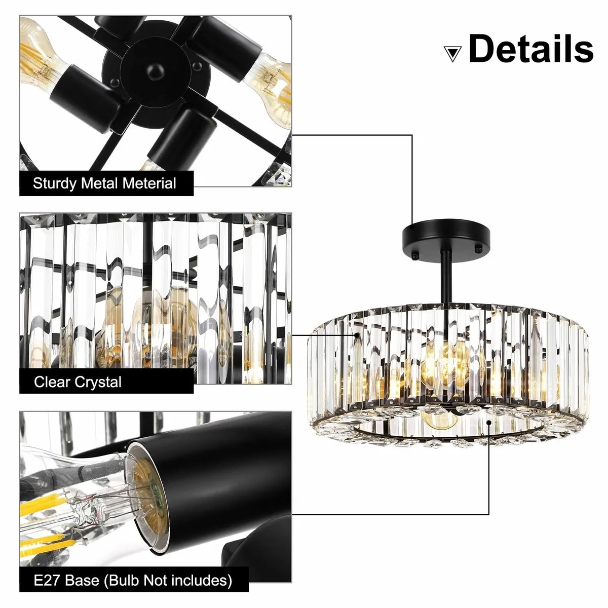 Modern Crystal Ceiling Lights Fixture 4-Lights - Image 4