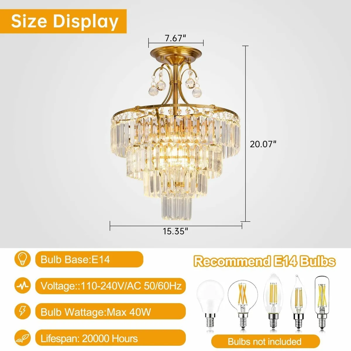 Gold Crystal Chandelier Fixture Modern Semi Flush - Image 4