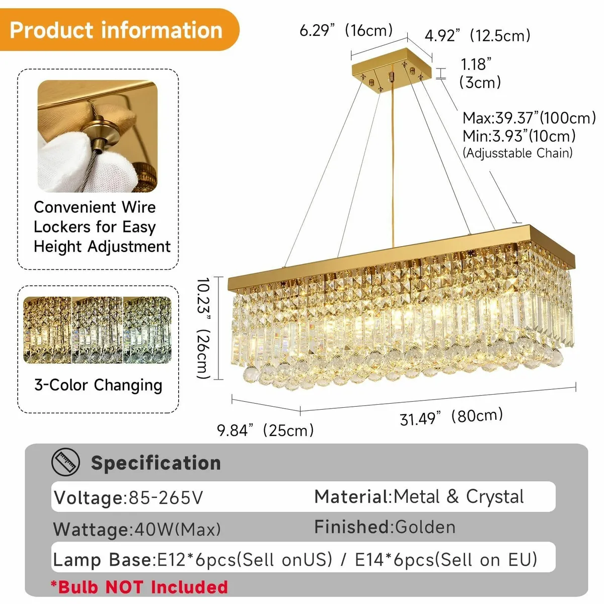 Modern Crystal Gold Chandelier Pendant Light - Image 3