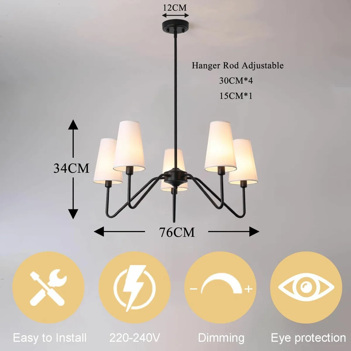 Modern Black Chandelier 5-Light Pendant Light - Image 2