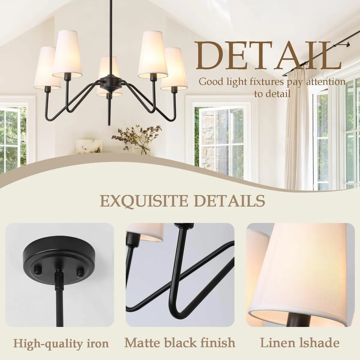 Modern Black Chandelier 5-Light Pendant Light - Image 3