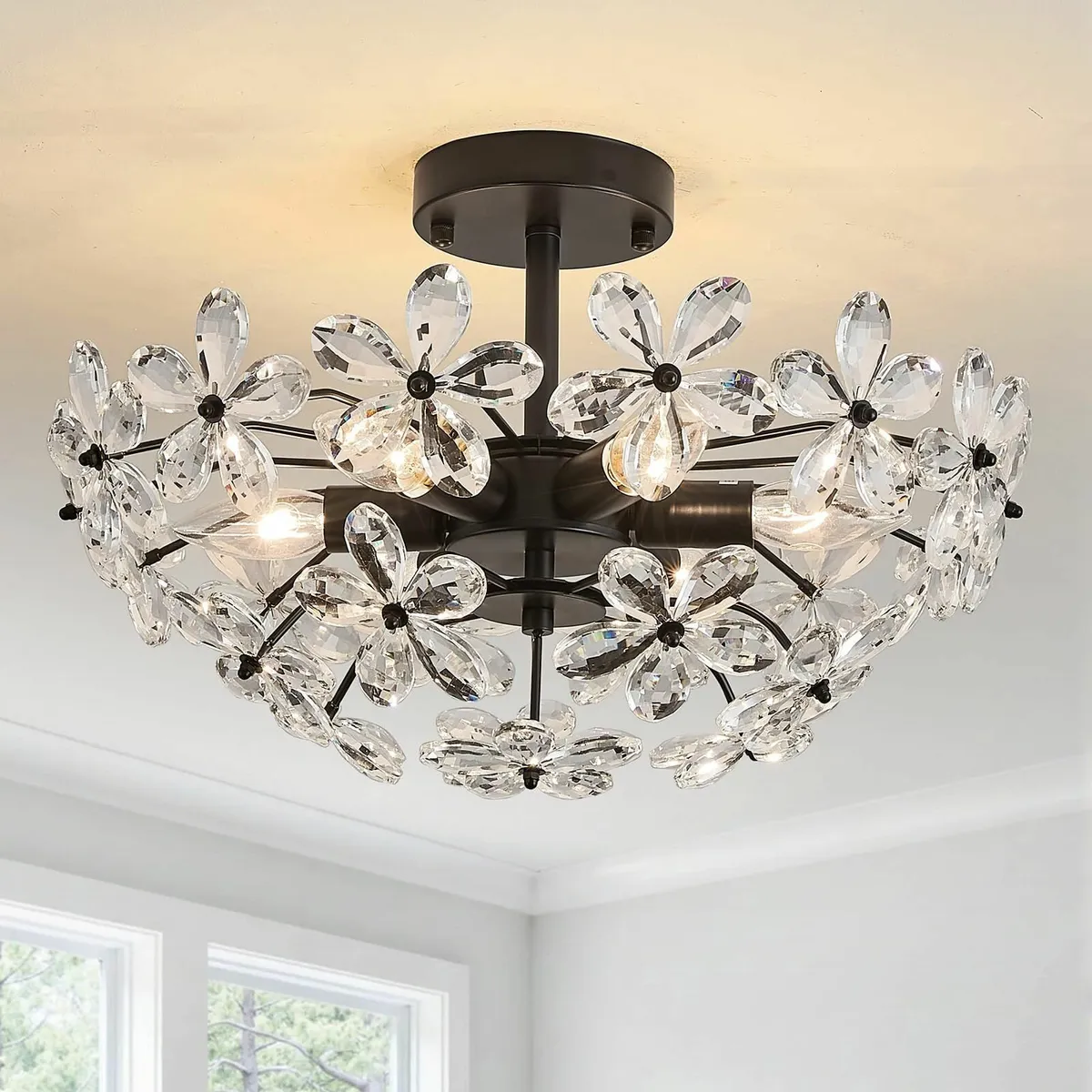 Crystal Chandelier Modern Ceiling Light Semi - Image 1