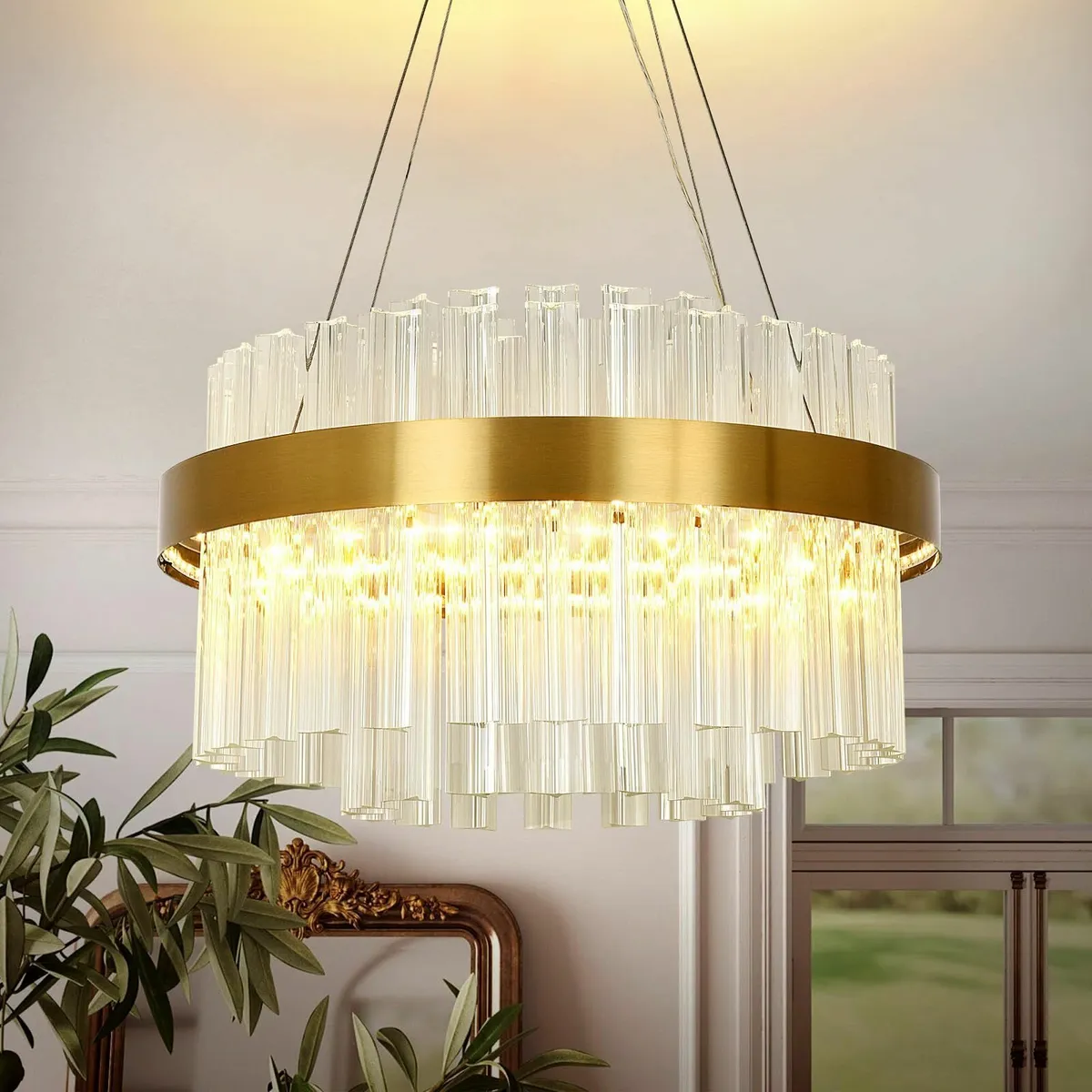 Modern Crystal Chandelier Gold Round LED Pendant - Image 1