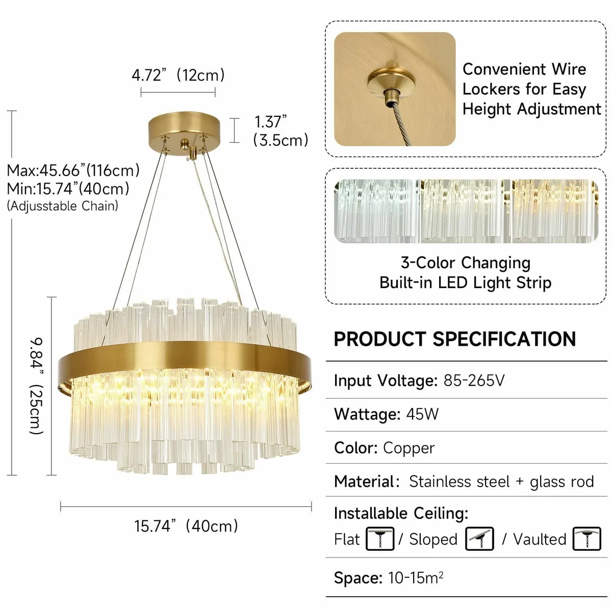 Modern Crystal Chandelier Gold Round LED Pendant - Image 2