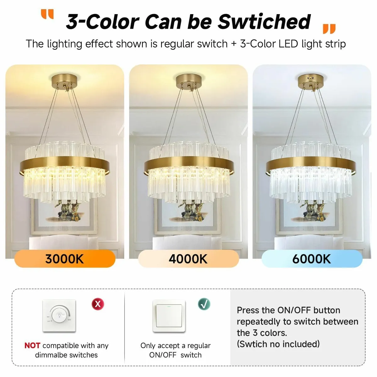 Modern Crystal Chandelier Gold Round LED Pendant - Image 4