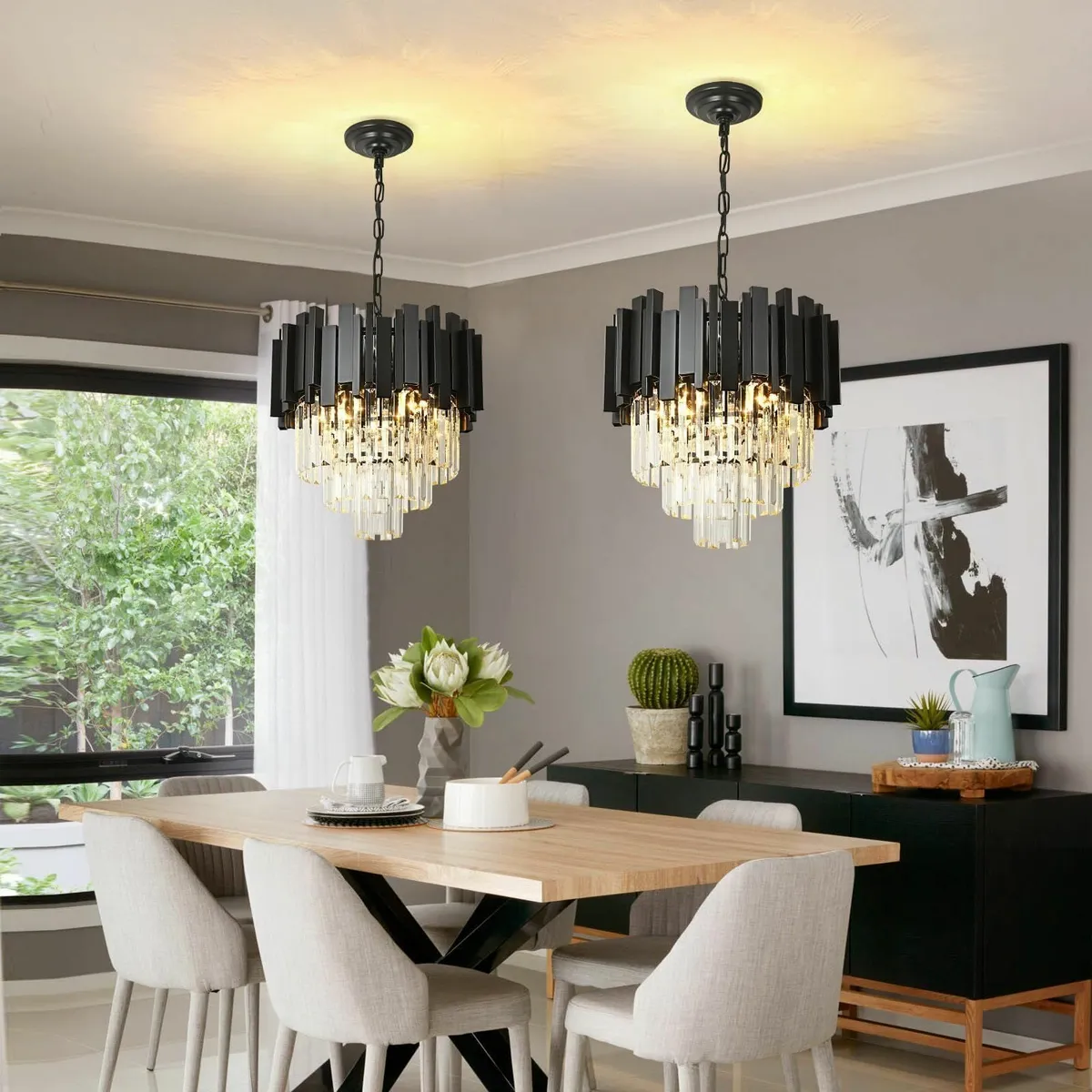 Modern Crystal Chandelier Black Pendant Light - Image 3