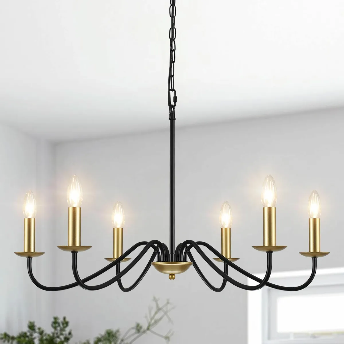 Black and Gold Chandelier Lighting 6 Lights Metal - Image 1