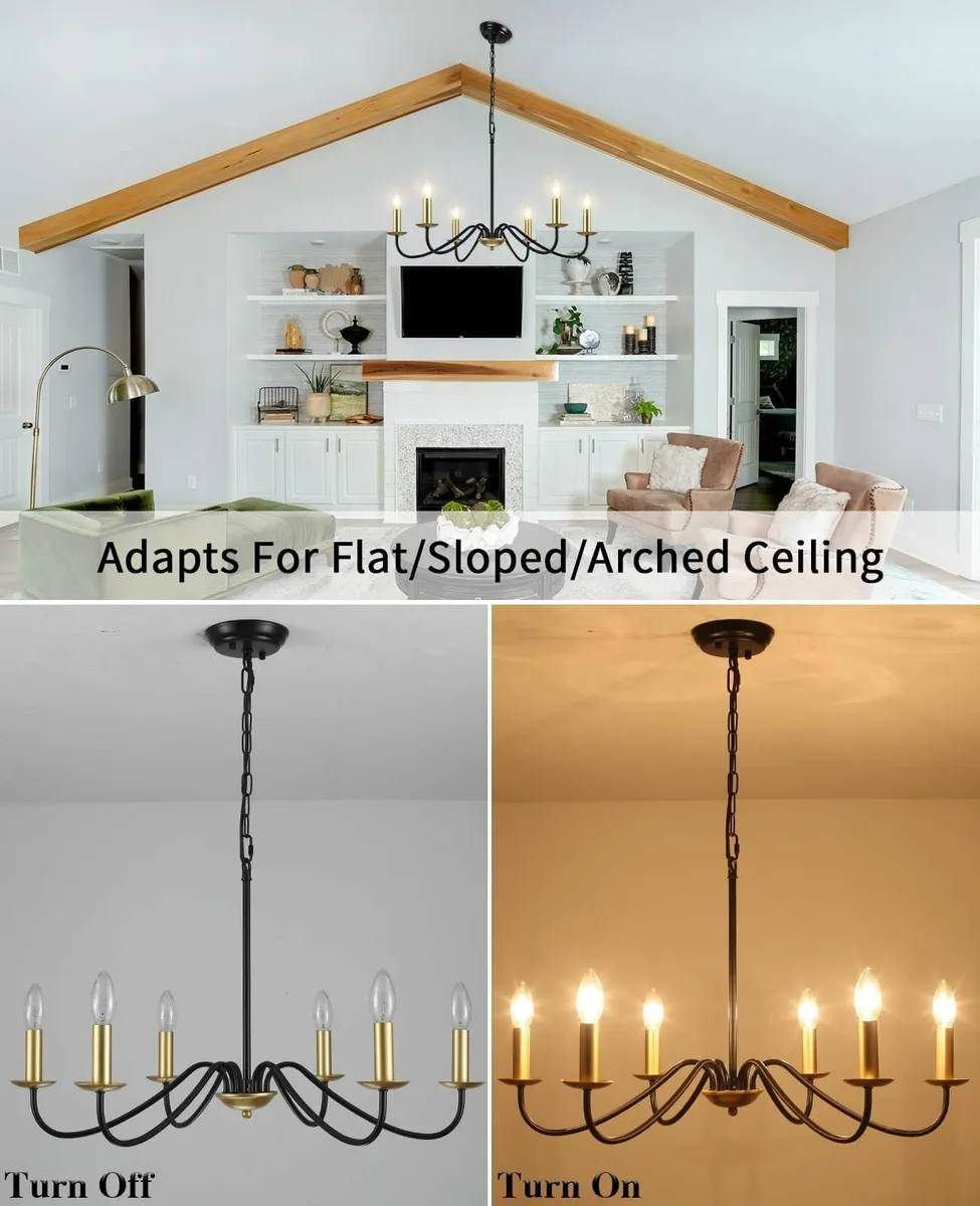 Black and Gold Chandelier Lighting 6 Lights Metal - Image 4