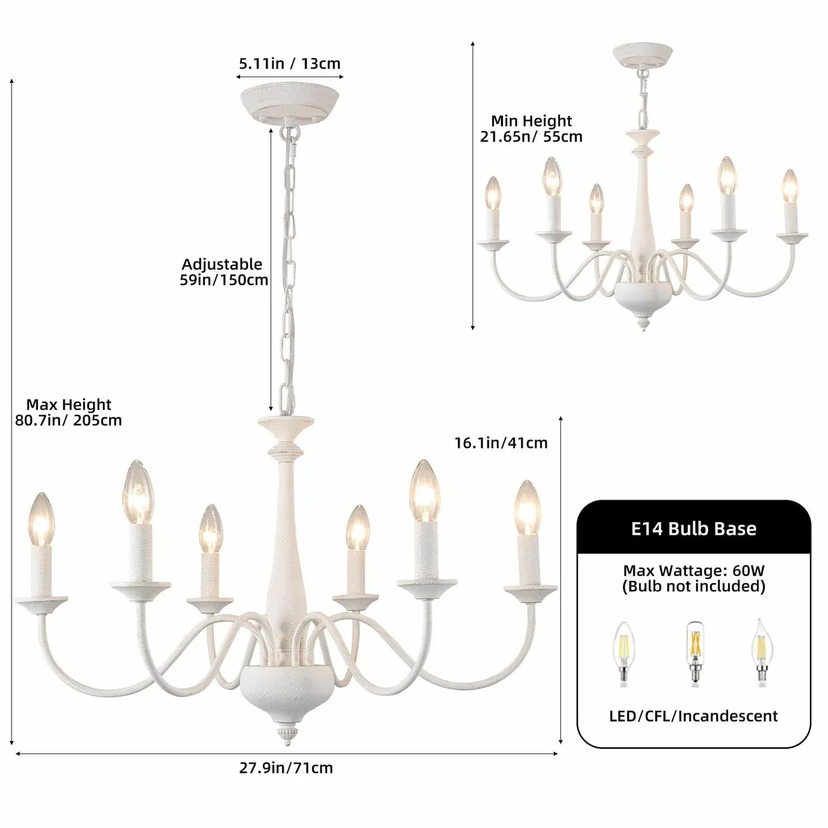 Distressed White Chandeliers Ceiling Light 6 - Image 3