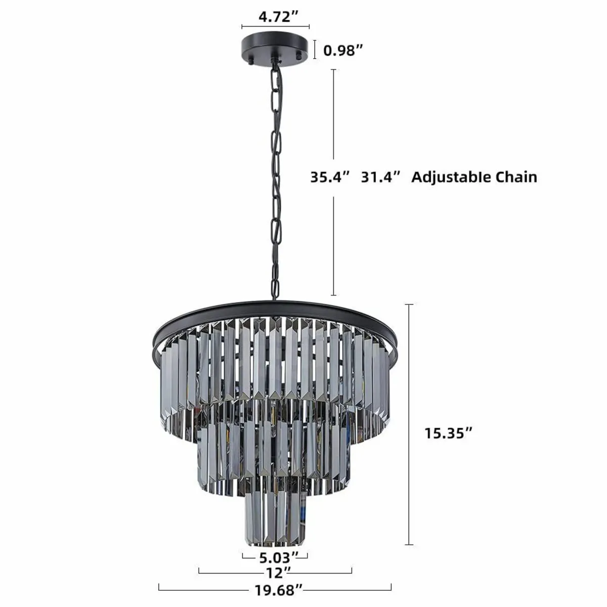 20inch Smoked Black Crystal Chandelier 3-Tier - Image 2
