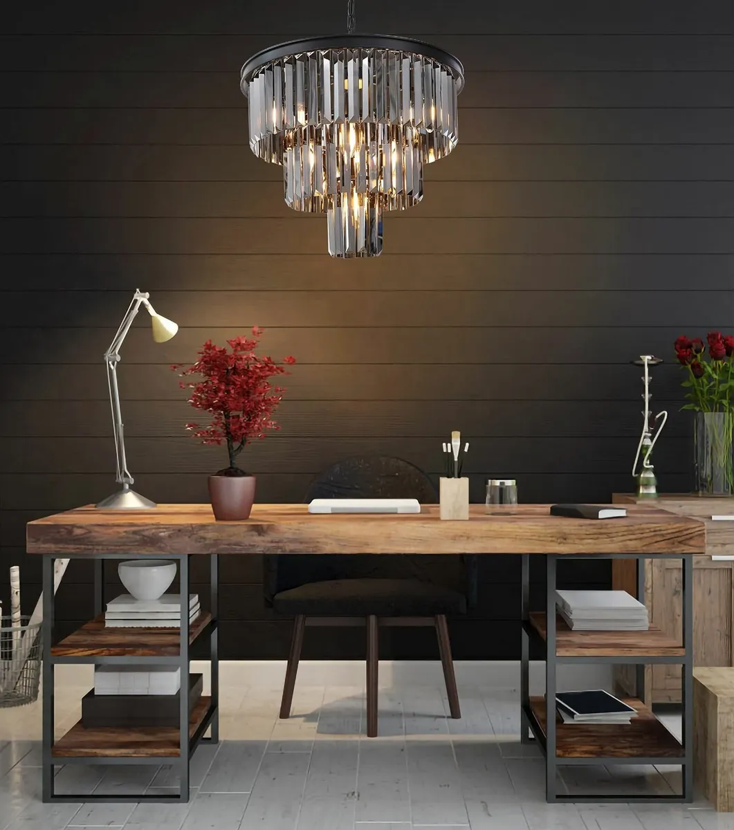 20inch Smoked Black Crystal Chandelier 3-Tier - Image 3