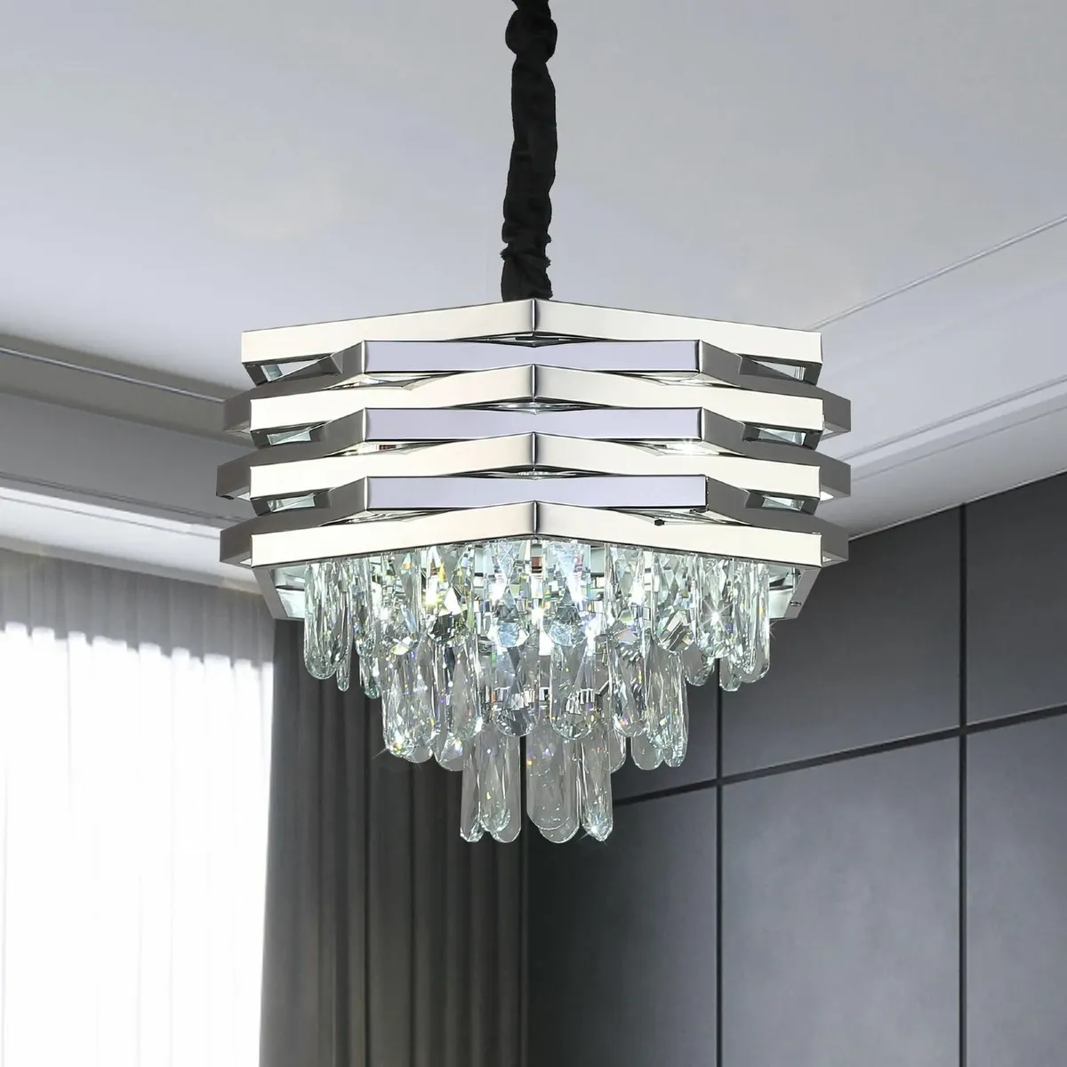 Crystal Chandelier Modern Chrome 40cm Large - Image 1