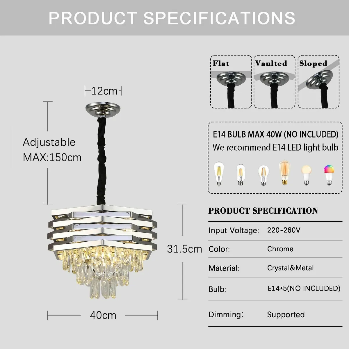 Crystal Chandelier Modern Chrome 40cm Large - Image 2