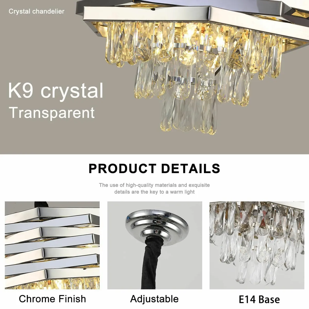 Crystal Chandelier Modern Chrome 40cm Large - Image 4