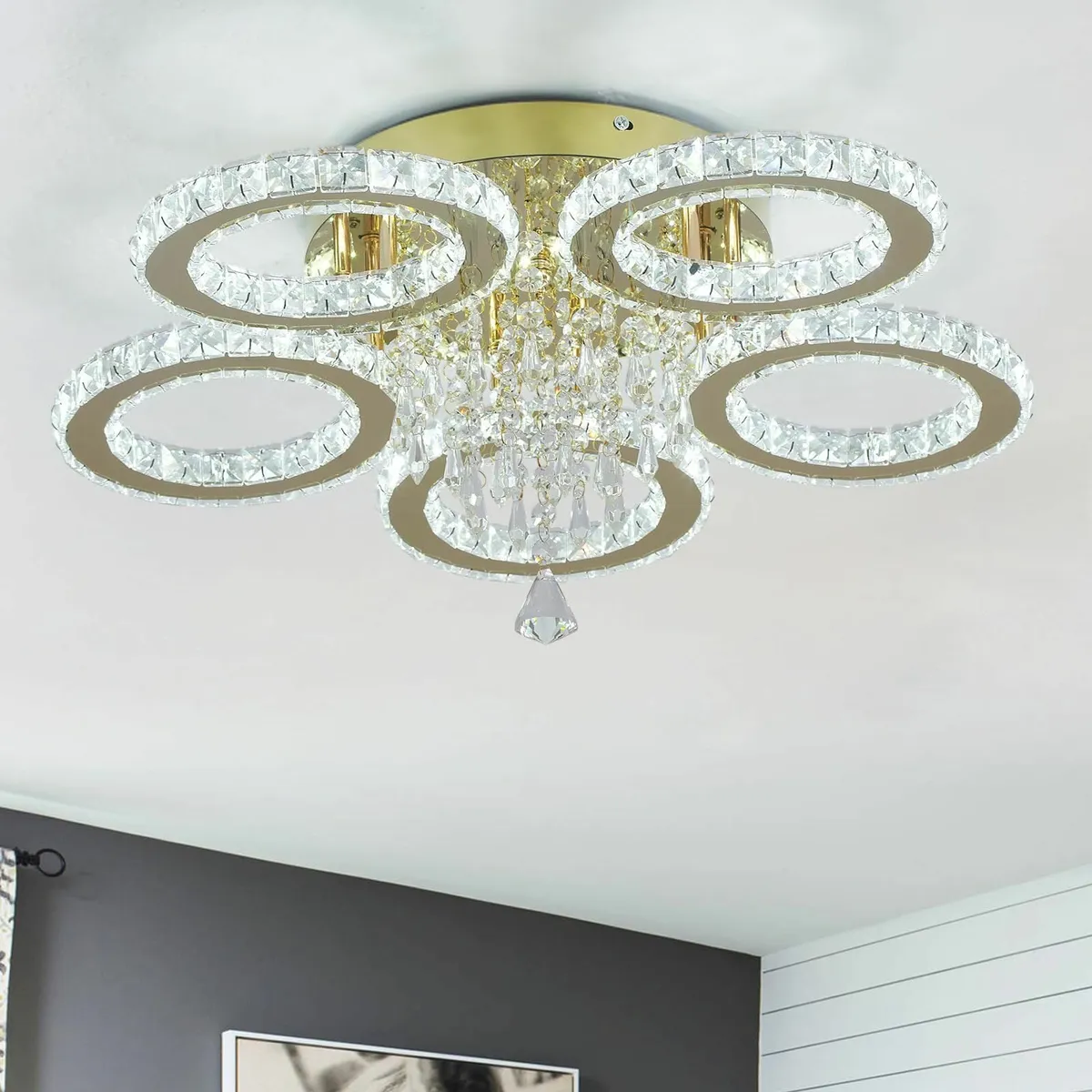 Modern Crystal Chandelier 5-Ring LED Lighting - Image 1