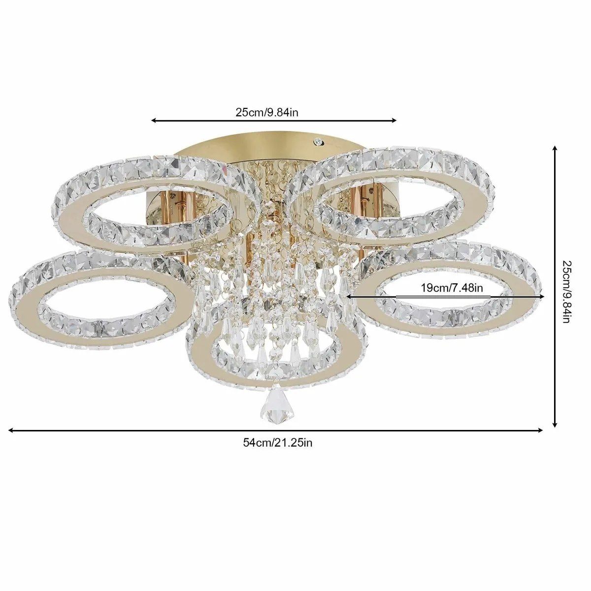 Modern Crystal Chandelier 5-Ring LED Lighting - Image 2