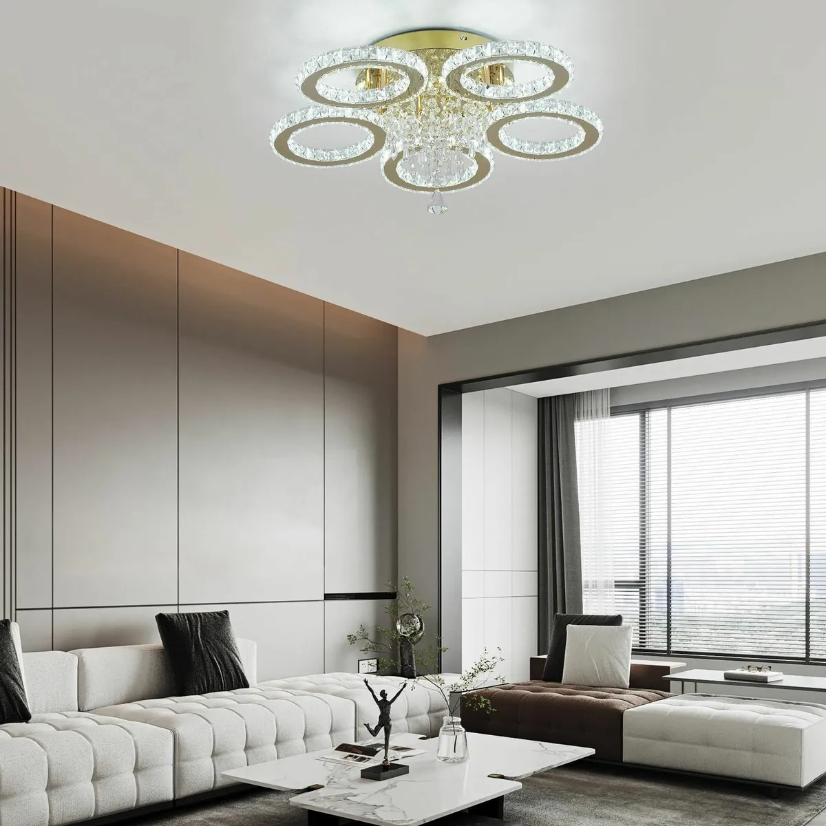 Modern Crystal Chandelier 5-Ring LED Lighting - Image 3