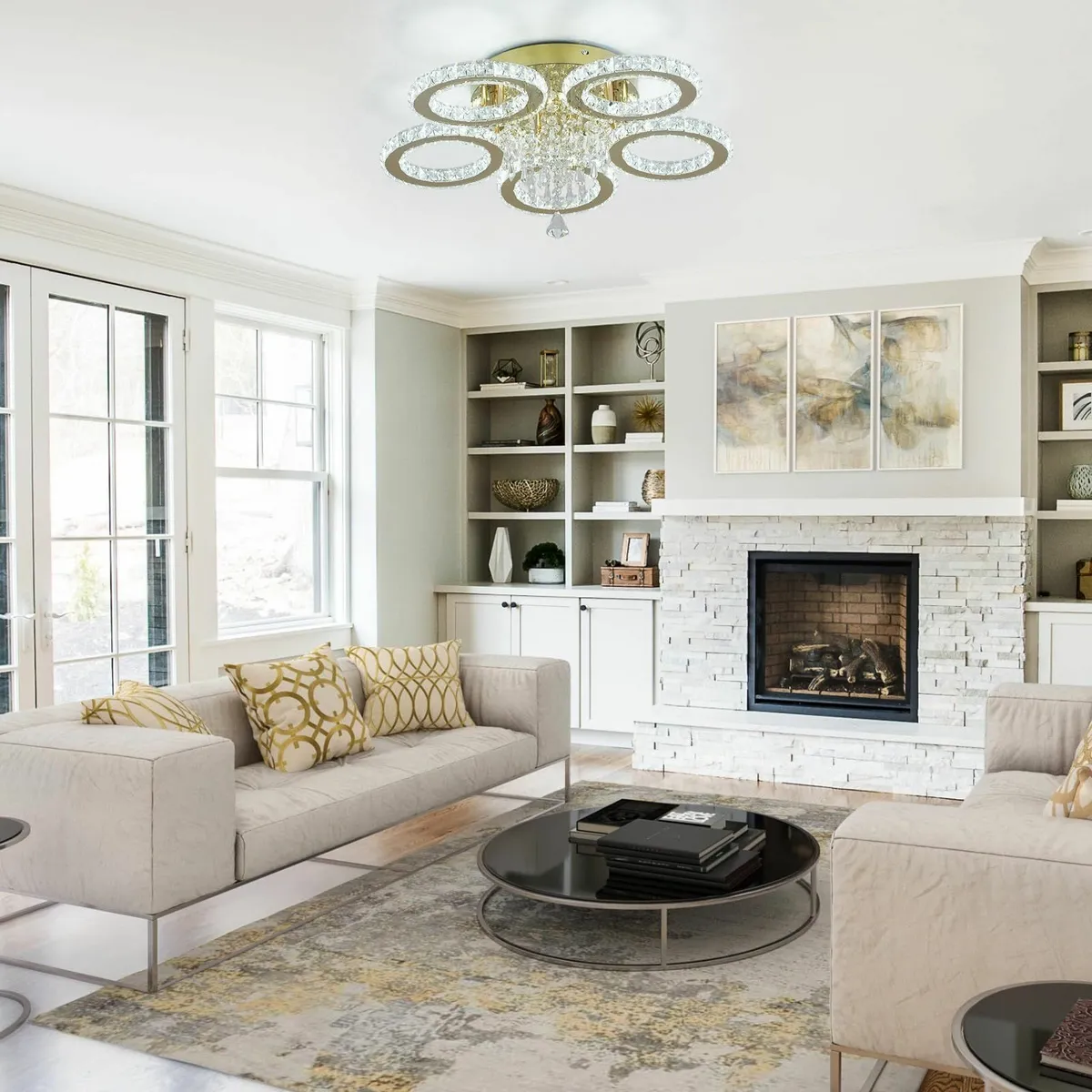 Modern Crystal Chandelier 5-Ring LED Lighting - Image 4