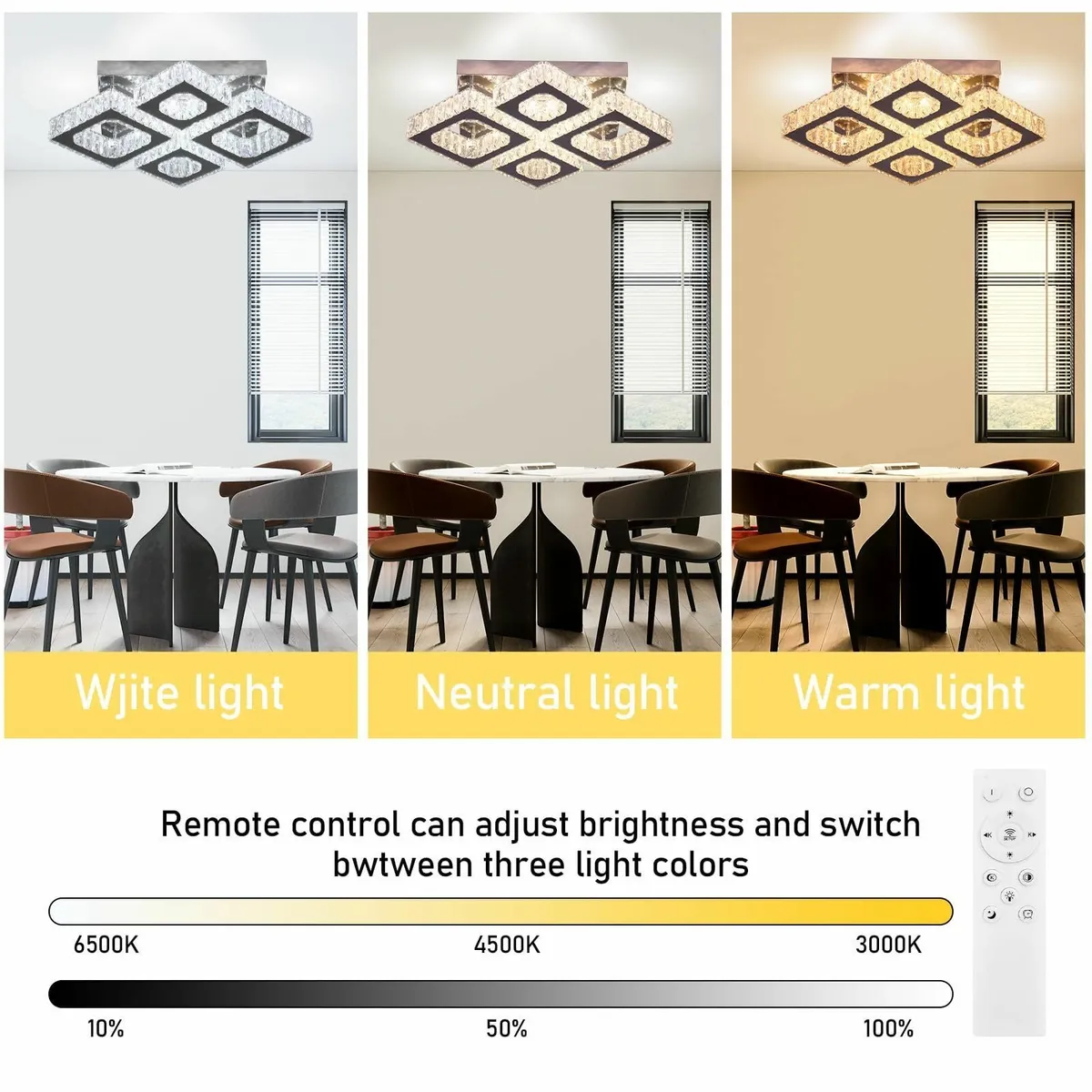 22 Square Crystal Ceiling Light Modern 4 Lights - Image 3