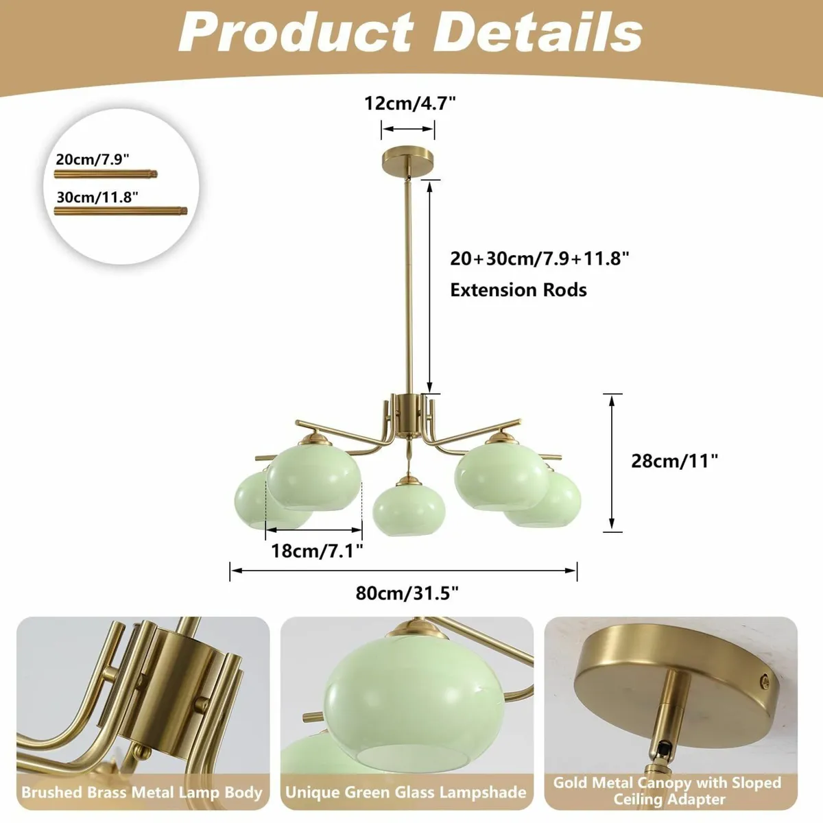 Lighting Green Glass Pendant Light 5 Lights Large - Image 2