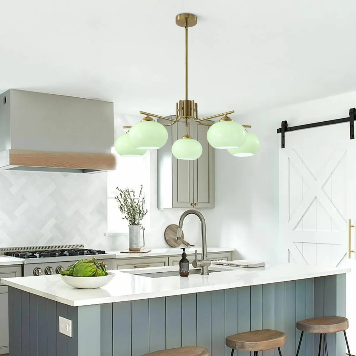 Lighting Green Glass Pendant Light 5 Lights Large - Image 4