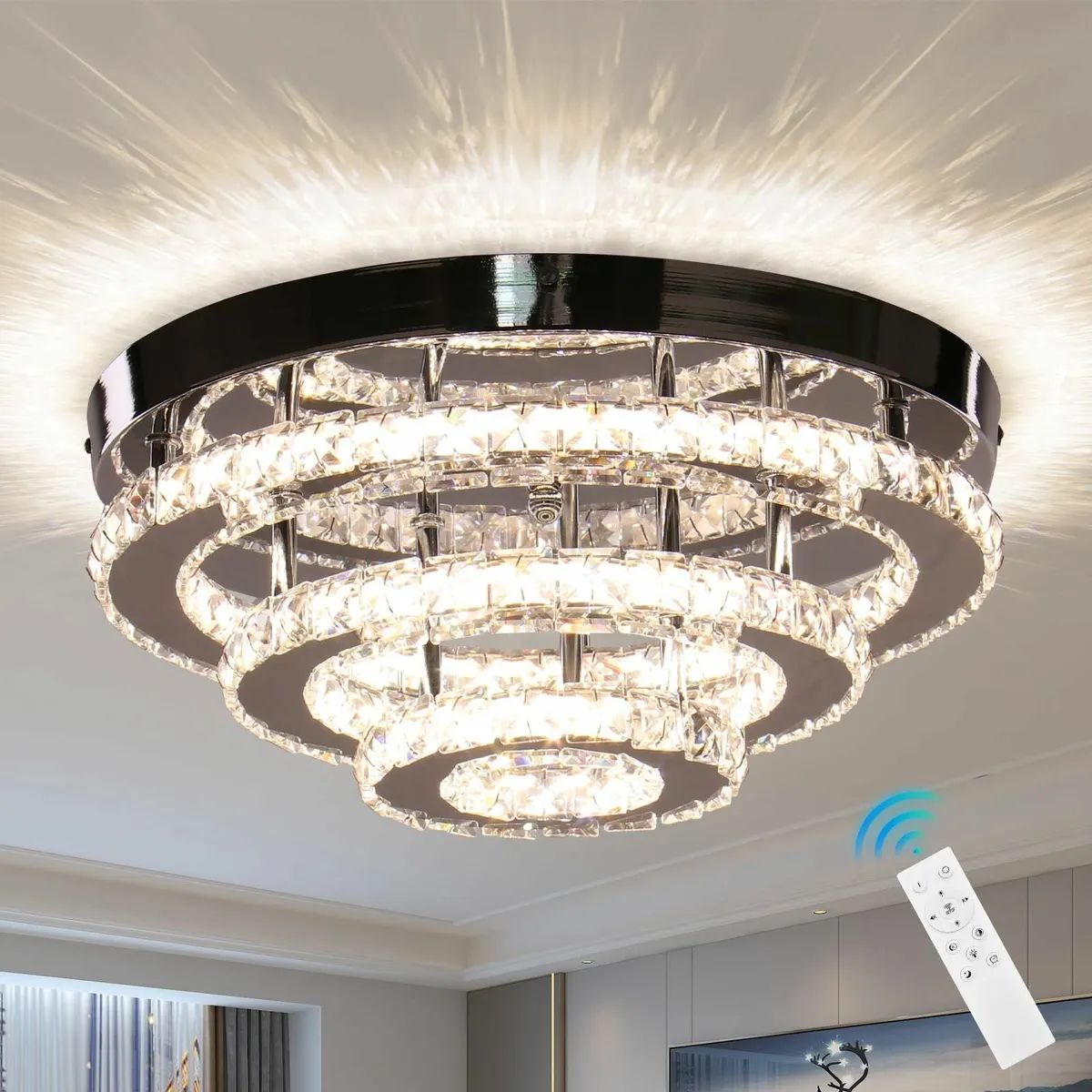 13.8 Dimmable Crystal Flush Mount Ceiling Light - Image 1
