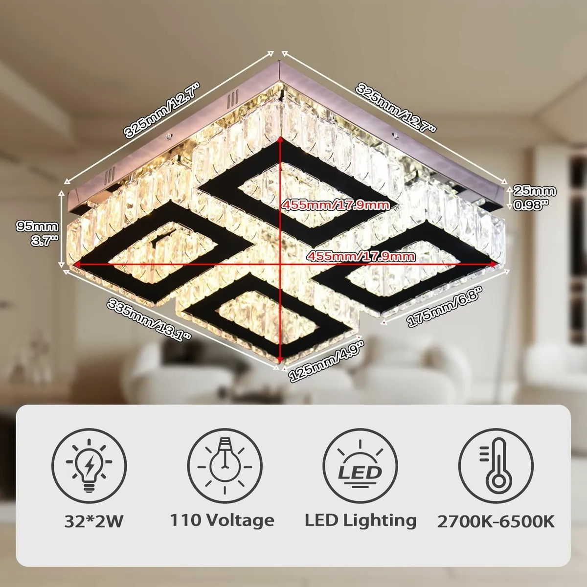 LED Crystal Ceiling Light Square Chandelier - Image 4