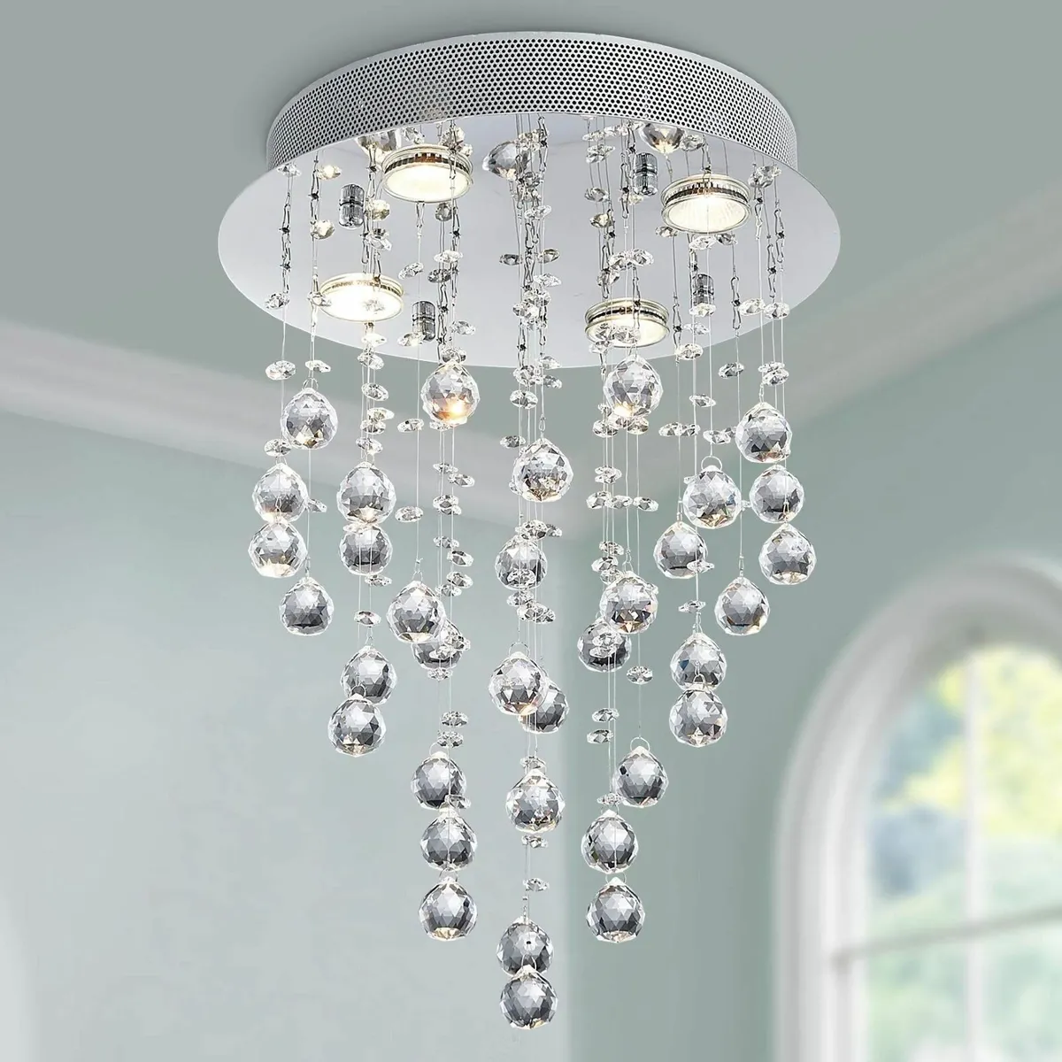 Modern Crystal Raindrop Chandelier Lighting Flush - Image 1